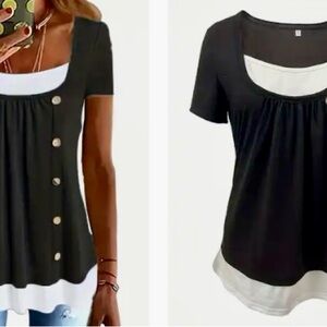 2 In 1 Color Block Button Front T-shirt